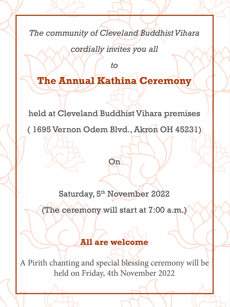 Inaugural Kathina Ceremony Cleveland Buddhist Vihara